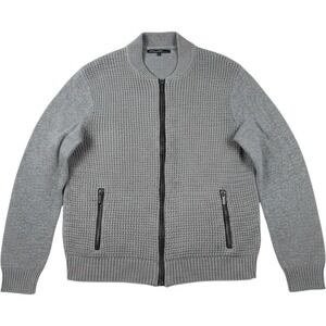 Kenneth Cole Full Zip Cardigan Mens XL Gray Good Waffle Knit Bomber Sweater